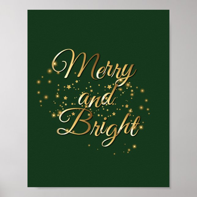 Merry and Bright Luxe, Dark Green & Gold Design Poster (Vorne)