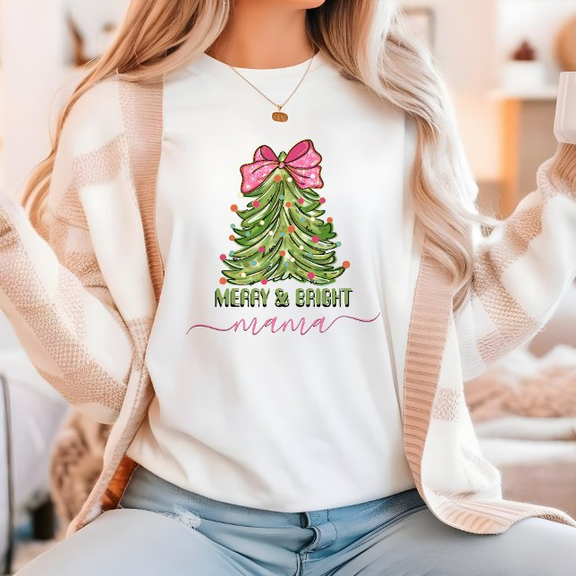 Merry and Bright Mama Script Weihnachtsbaum Shirt (Von Creator hochgeladen)
