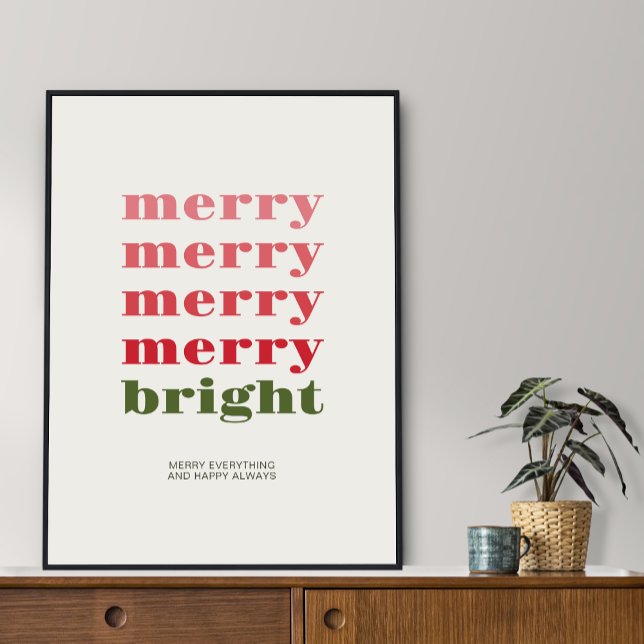 Merry and Bright Minimalistisch Green Holiday Grap Poster (Von Creator hochgeladen)
