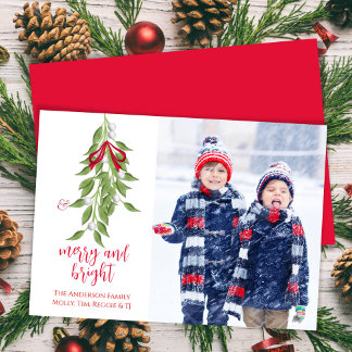 Merry and Bright Mistletoe Ein Foto Wasserfarbe Feiertagskarte