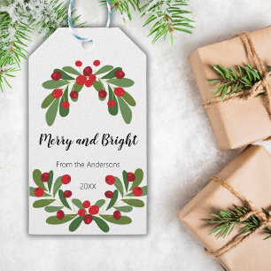 Merry and Bright Mistletoe Holiday Geschenkanhänger
