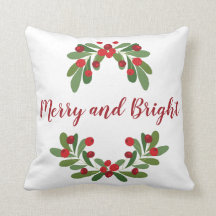 Merry and Bright Mistletoe Holiday Throw Kissen