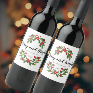 Merry and Bright Mistletoe Holiday Weinkarte Weinetikett