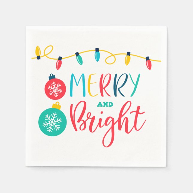 Merry and Bright mit einer Reihe von Lichtern Serviette (Vorderseite)