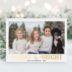 Merry and Bright Modern Calligraphy one photo Folien Feiertagskarte