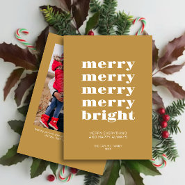 Merry and Bright Modern Minimal Gold Foto Feiertagskarte