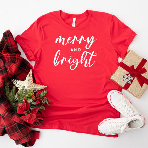 Merry and Bright Modern Red Women's Christmas T-Shirt