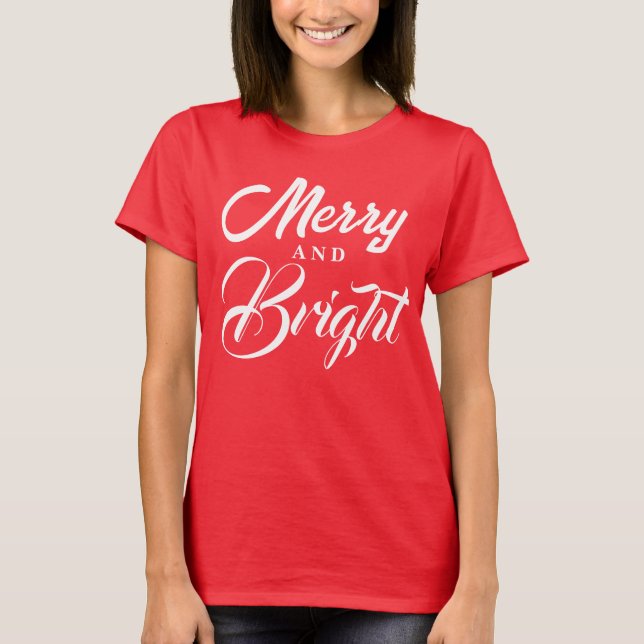 Merry and Bright Modern Red Women's Christmas T-Shirt (Vorderseite)