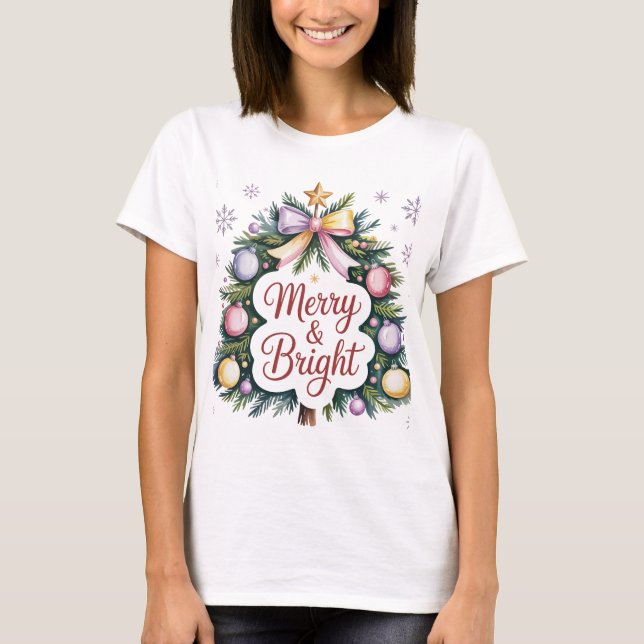 Merry and Bright Modern Women's Christmas T-Shirt (Vorderseite)