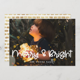Merry and Bright Modernes Niedliches Script-Foto Feiertagskarte
