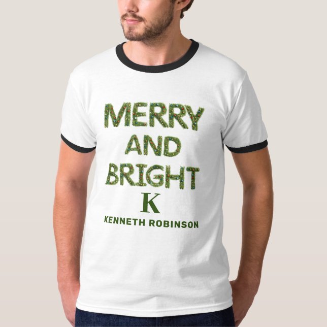 Merry and Bright Monogram Men's Personalisiert Chi T-Shirt (Vorderseite)