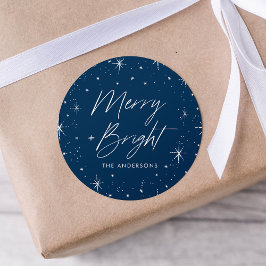 Merry and Bright Navy Holiday Runder Aufkleber