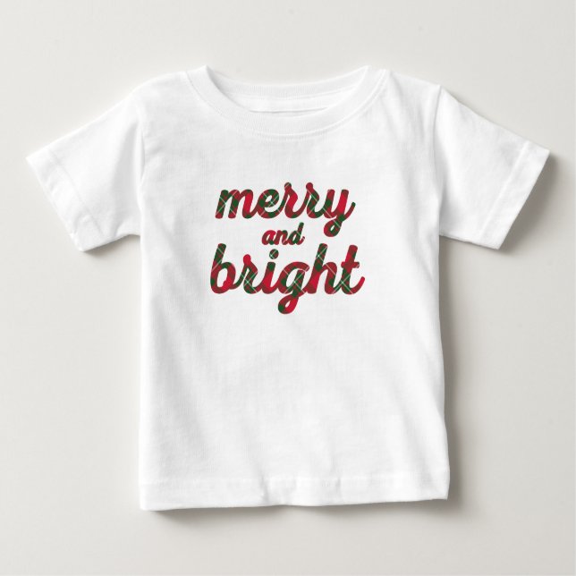 Merry and Bright - niedliche rote grüne Tartan-Sch Baby T-shirt (Vorderseite)