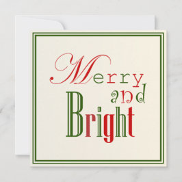 Merry and Bright on Light Gold, Green Border Feiertagskarte