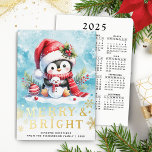 Merry and Bright Penguin Blue Red Gold Weihnachten Folien Feiertagskarte<br><div class="desc">Erstellen Sie eine stilvolle personalisierte Weihnachtskarte mit einem festlichen Design, das einen niedlichen Pinguin in einer roten Weihnachtsmannmütze mit einem winzigen Schneemann besticht. Dieses Design hat einige echte Gold-Folie Elemente auf der Vorderseite. Ein Merry & Bright Sprichwort und Vorlagentext für Grüße, Familienname und ein Jahr stehen auf der Vorderseite der...</div>