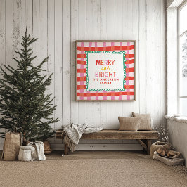 Merry and Bright Personalisiert Gingham Red & Pink Poster
