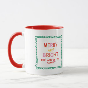 Merry and Bright Personalisiert Gingham Red & Pink Tasse