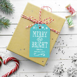 Merry and Bright Personalized Teal Blue Holiday Geschenkanhänger<br><div class="desc">Festival "Merry & Bright" themed Christmas gift tag cards feature a two-sided custom design with border of white stars and snowflakes that you can personalize. The teal / turquoise blue background color can be customized.</div>