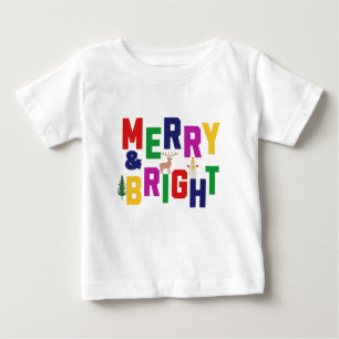 Merry and Bright Pine Tree Rentier Snowman Baby T-shirt