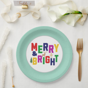 Merry and Bright Pine Tree Rentier Snowman Pappteller