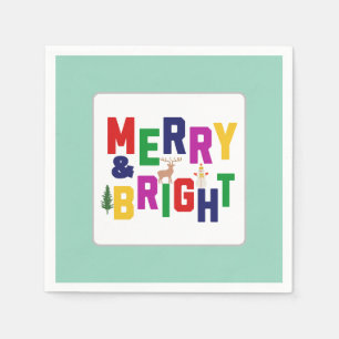 Merry and Bright Pine Tree Rentier Snowman Serviette