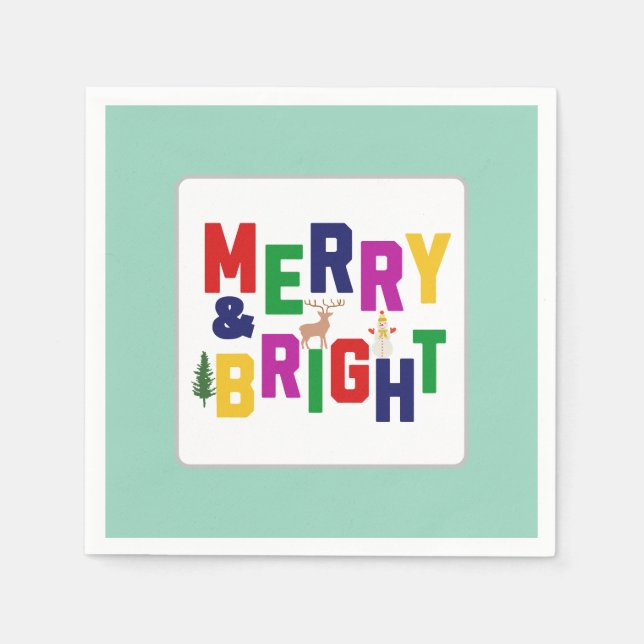 Merry and Bright Pine Tree Rentier Snowman Serviette (Vorderseite)