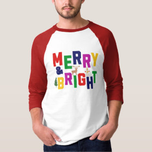 Merry and Bright Pine Tree Rentier Snowman T-Shirt