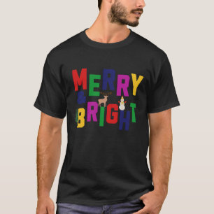 Merry and Bright Pine Tree Rentier Snowman T-Shirt