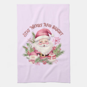 Merry and Bright - Pink Santa Geschirrtuch