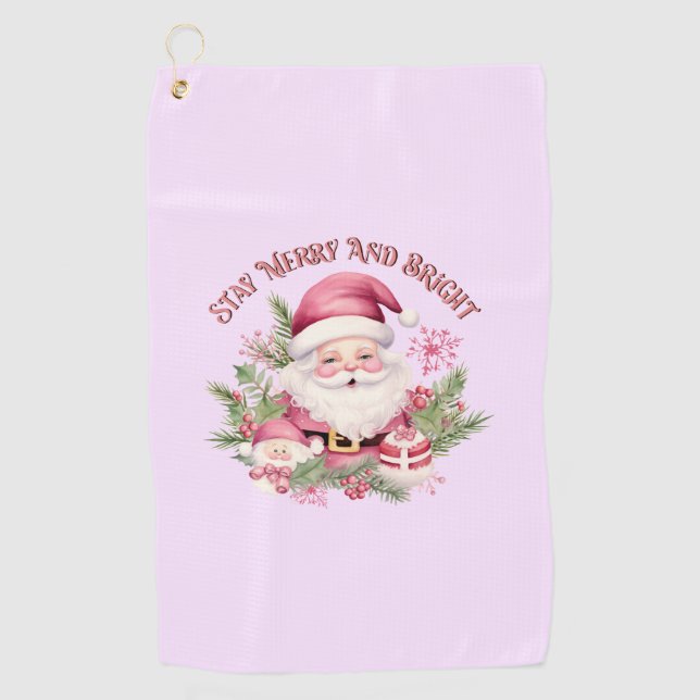 Merry and Bright - Pink Santa Golfhandtuch (Vorderseite)