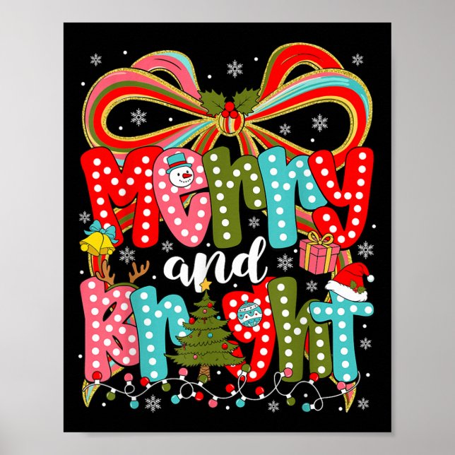 Merry And Bright Preppy Coquette Bow Christmas Wom Poster (Vorne)