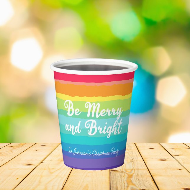 Merry and Bright Rainbow Custom Christmas Party Pappbecher (Von Creator hochgeladen)