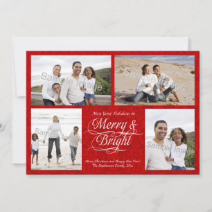 Merry and Bright, Red Damask Feiertagskarte