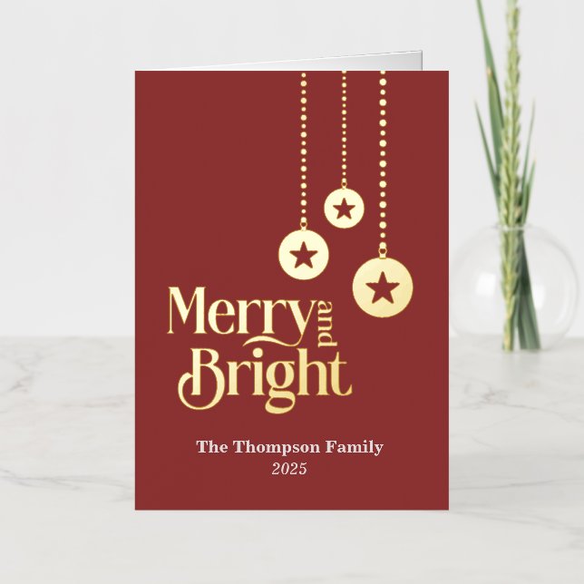 "Merry and Bright" Red Foll Foil Holiday Card (Vorderseite)