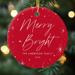 Merry and Bright Red Holiday Foto Keramik Ornament