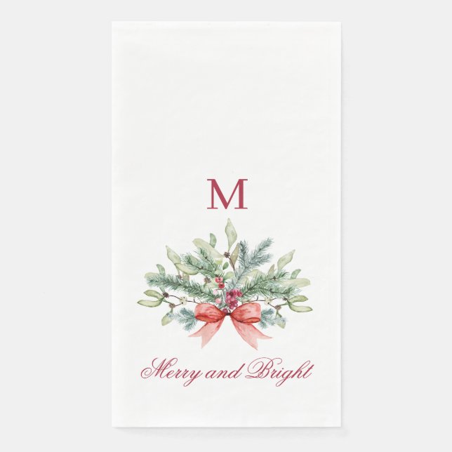 Merry and Bright Red Monogram Greenery Serviette (Vorderseite)