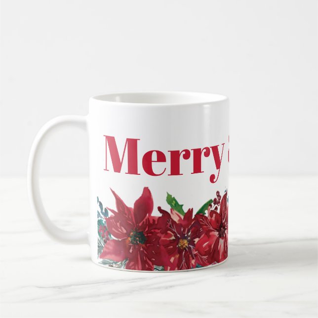 Merry and Bright Red Poinsettia Weihnachten Kaffeetasse (Links)