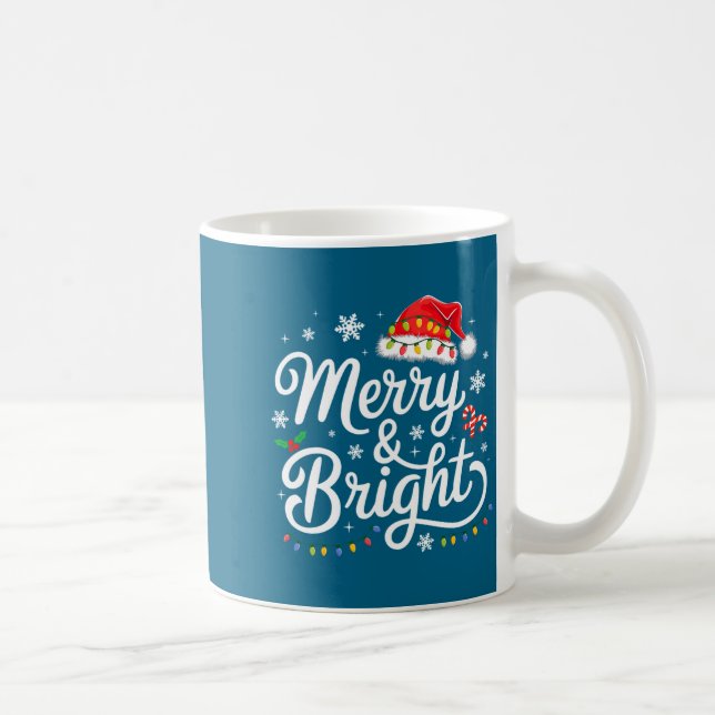 Merry And Bright Red Santa Hat Xmas Lights Holiday Kaffeetasse (Rechts)