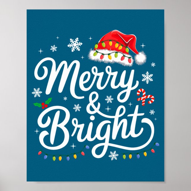 Merry And Bright Red Santa Hat Xmas Lights Holiday Poster (Vorne)