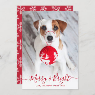 Merry and Bright Red Script Ein Foto Weihnachten