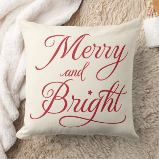 Merry and Bright Red Script Holiday Kissen