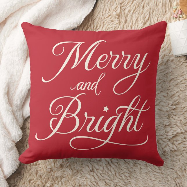 Merry and Bright Red Script Holiday Kissen (Decke)