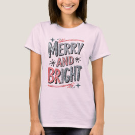 Merry and Bright Retro Christmas Design T-Shirt