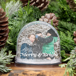 Merry and Bright Retro Typografy Foto Weihnachten Schneekugeln