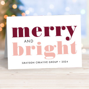 Merry and Bright Rose Gold Business Holiday Karte
