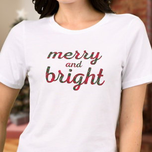 Merry and Bright - rote grüne Tartan-Schrift Tri-Blend Shirt