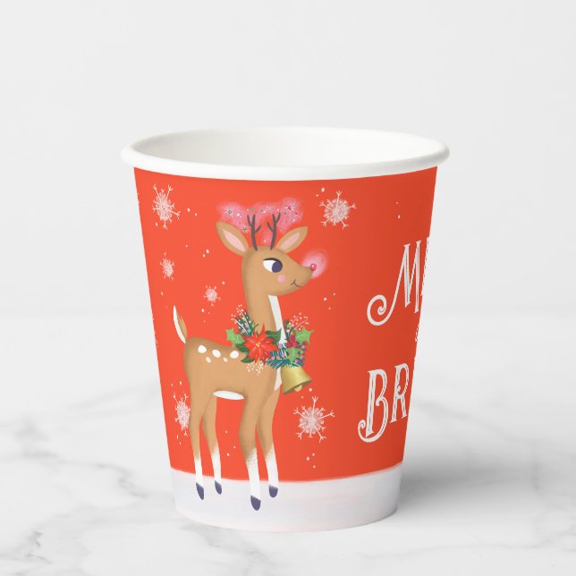 Merry and Bright Rudolph Reindeer Red Pappbecher (Vorderseite)
