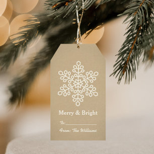 Merry and Bright Rustic Kraft Snowflake Holiday Geschenkanhänger