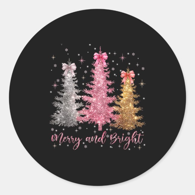 Merry And Bright Santa Christmas Tree Lights Pajam Runder Aufkleber (Vorderseite)