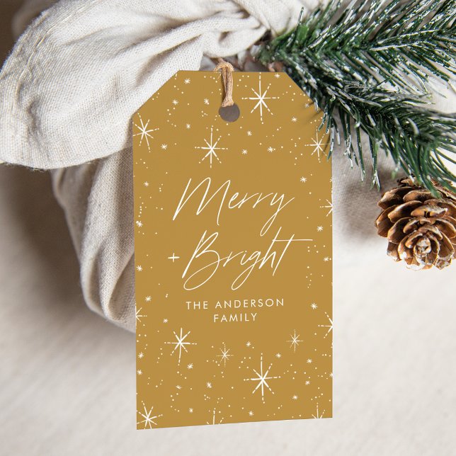 Merry and Bright Script Gold Holiday Geschenkanhänger (Von Creator hochgeladen)
